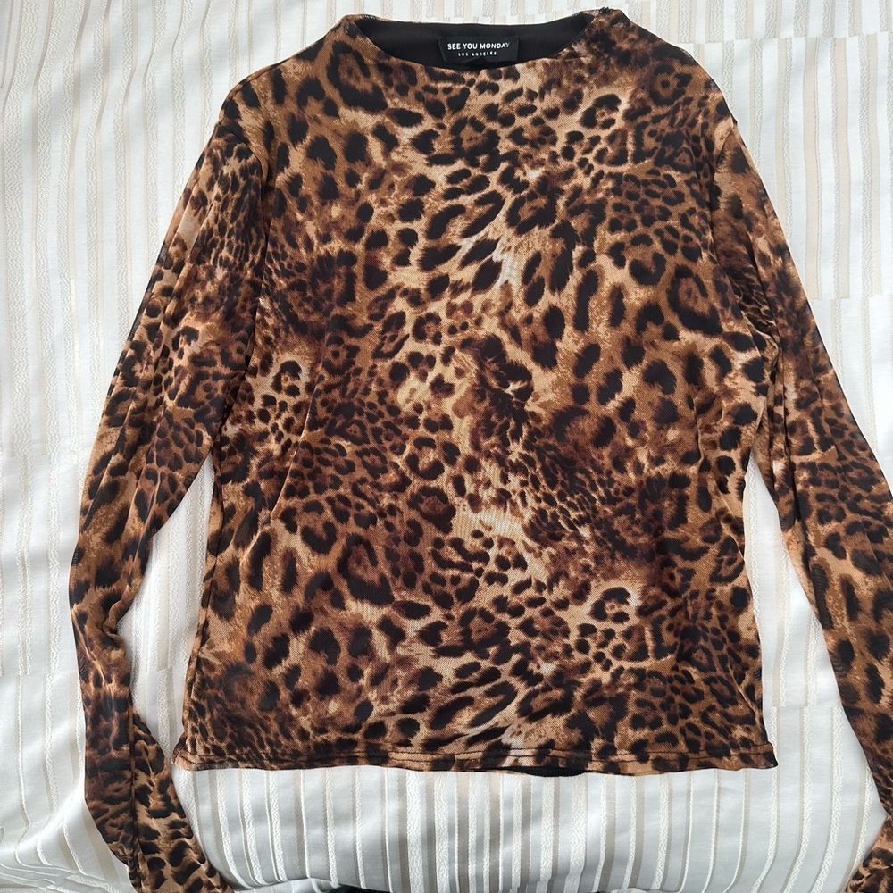 See You Monday Brown Leopard Long Sleeve Top